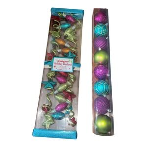 Christmas Glitter Garland 6ft and Shatter Resistant Ornament Set Jewel Tones NEW